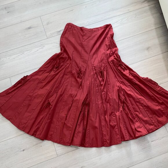 Cordelia Red Orange Corset Pocket Cotton Maxi Skirt